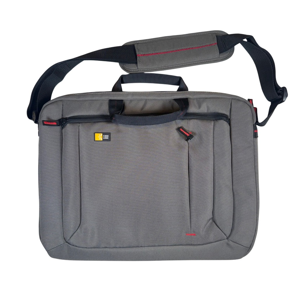 Case Logic 15.6" Laptop Messenger Bag Gray DLC-115 Padded Tech Case Red‎ Lining